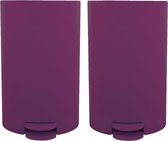 Poubelle à pédale MSV - 2x - plastique - violet - 3L - petit modèle - 15 x 27 cm - Salle de bain/toilette