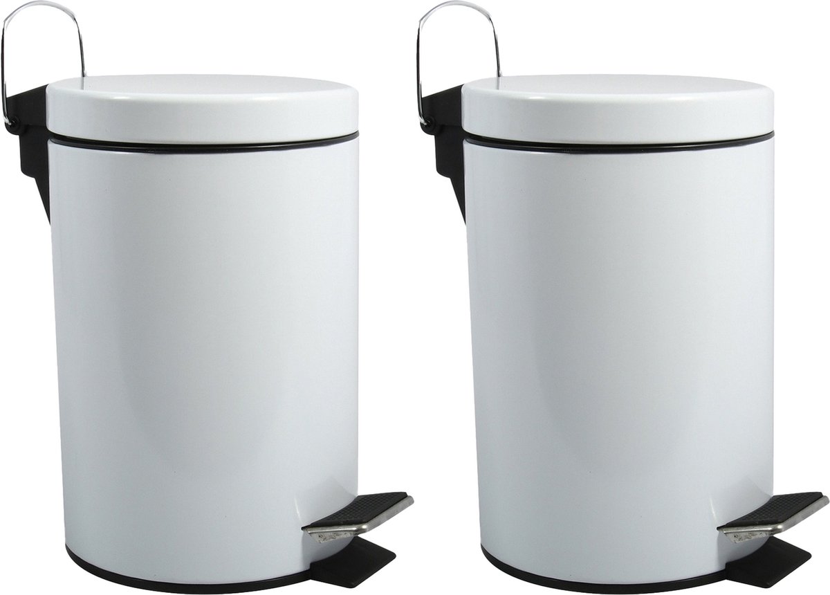 Goedkoopste MSV Prullenbak/pedaalemmer - 2x - metaal - wit - 3 liter - 17 x 25 cm - Badkamer/toilet