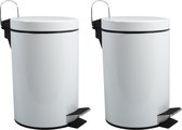 MSV Prullenbak/pedaalemmer - 2x - metaal - wit - 3 liter - 17 x 25 cm - Badkamer/toilet