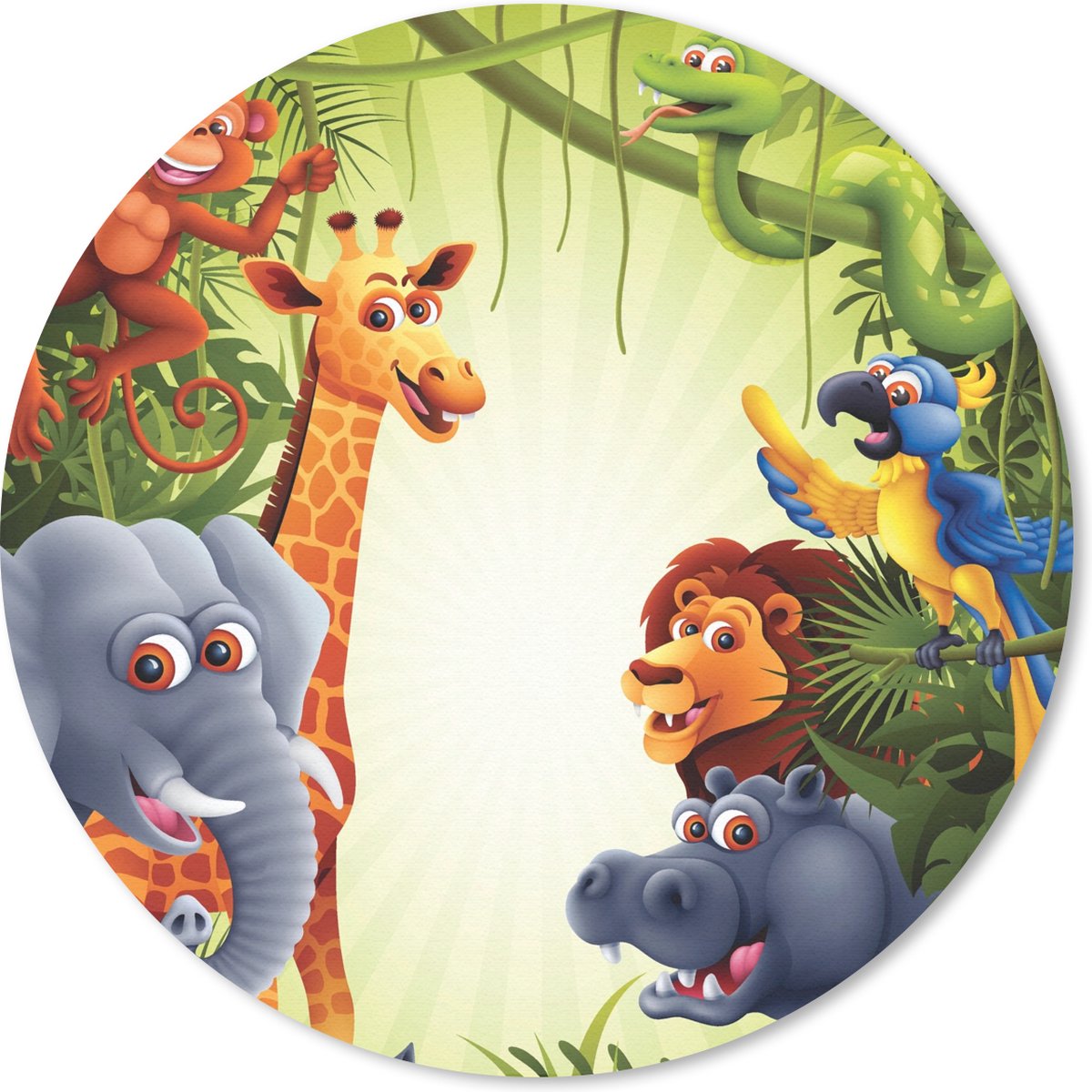 Muismat rond 50x50 cm - Mousepad Jungle - Jongens - Meiden - Baby - Olifant - Leeuw - Giraf - Ronde muismatten