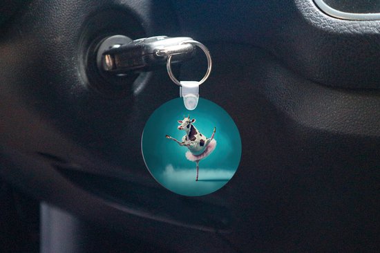 Porte-clés - Vache - Ballet - Portrait - Blauw - Animaux - Enfant - Plastique - Rond - Cadeaux à distribuer