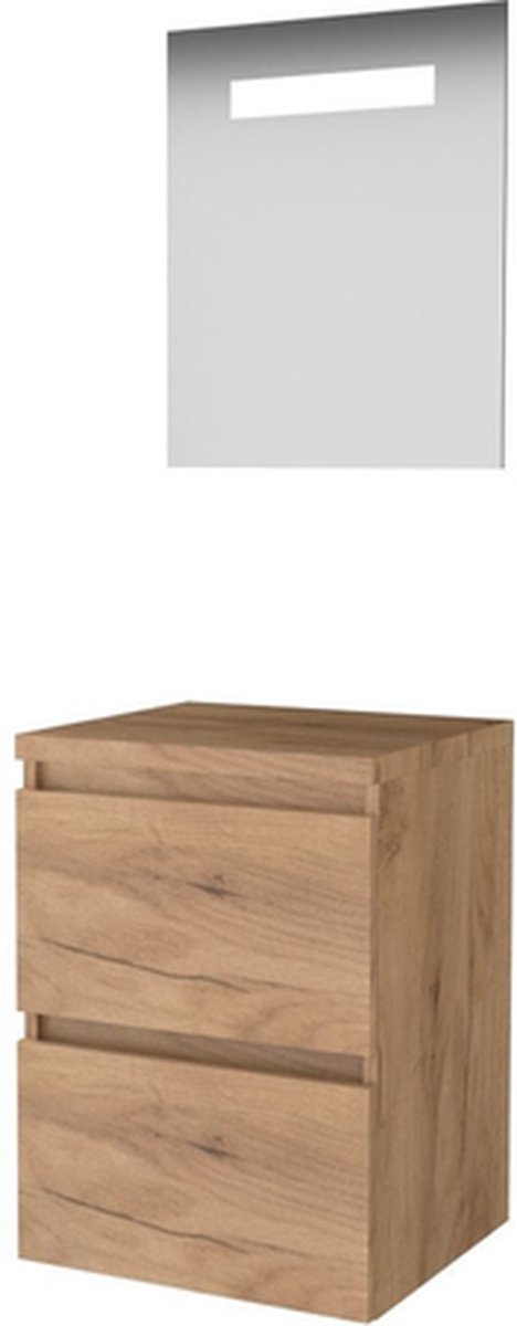 Basic-Line Economic 46 badkamermeubelset - 50x46cm - greeploos - 2 lades - wastafelblad - Spiegel - geintegreerde LED verlichting - MFC Whisky Oak