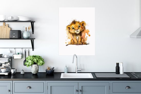 Poster Lion - Aquarelle - Marron - Animaux - Filles - Garçons - 60x80 cm
