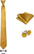 Luxe set stropdas inclusief pochette en manchetknopen - Goud - luxe - pochet - heren - giftset - Cadeau