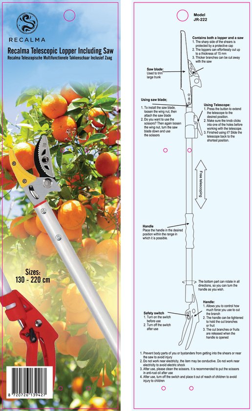 Recalma Telescopische snoeischaar - Rozenschaar - Snoeischaar en Takkenzaag - Zaagblad - Bloemenschaar - Takkenschaar - Zaag - Telescopisch 130 tot 220 cm van Recalma — afbeelding 4