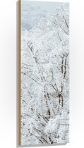 Hout - Wit Besneeuwde Bomen in het Bos - 40x120 cm - 9 mm dik - Foto op Hout (Met Ophangsysteem)
