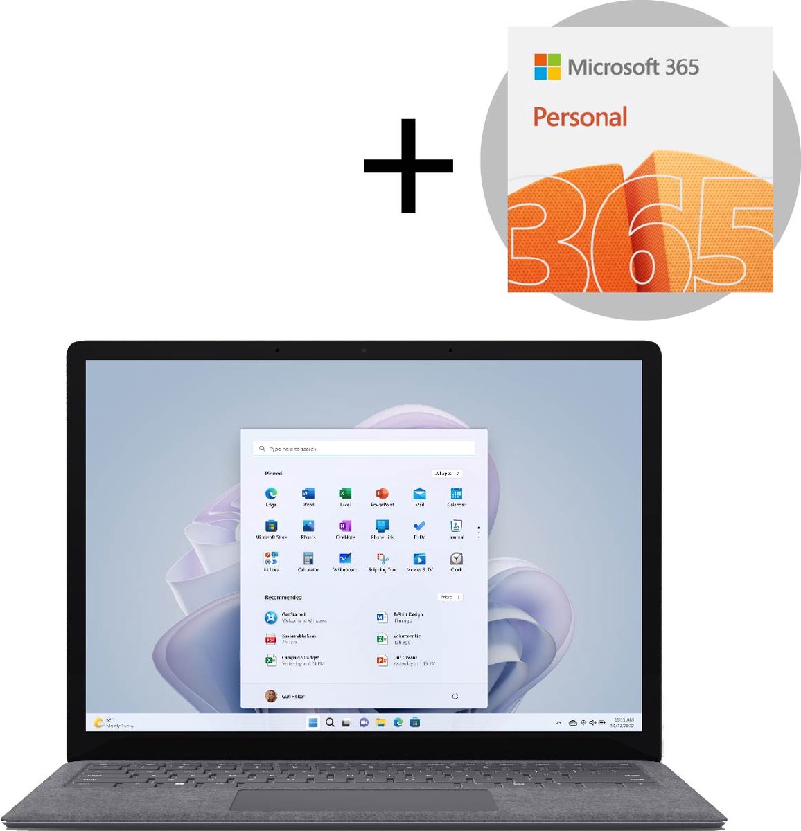 Microsoft Surface Laptop 5 - Touchscreen - i7/8GB RAM/256GB - 15 inch - QWERTY - Platinum + Microsoft 365 Personal (1 jaar)