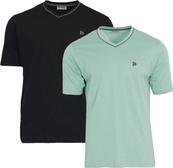 Lot de 2 T-shirts Donnay - chemise sport - chemise col V- Homme - Zwart/ Vert Sage - Taille 3XL