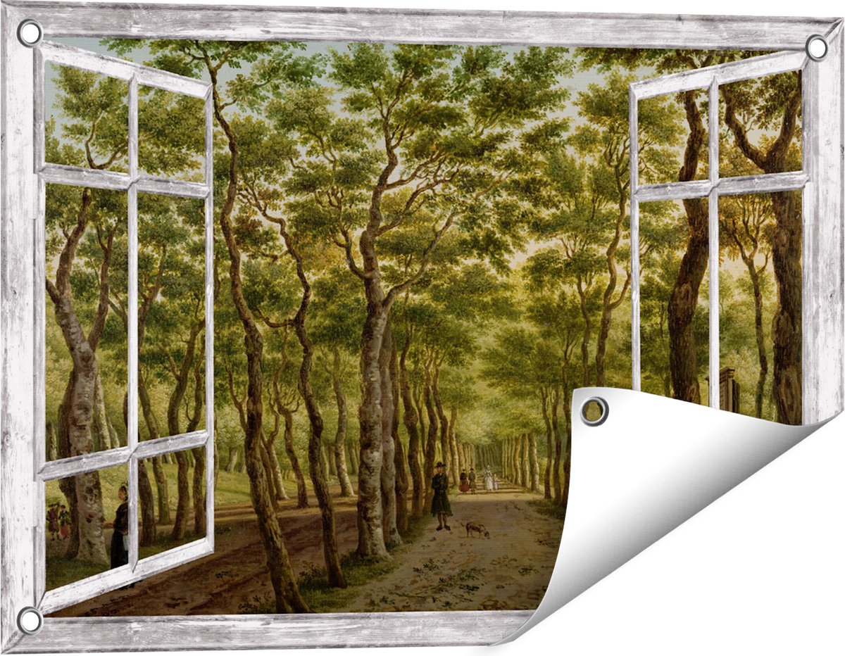 Gards Tuinposter Doorkijk Het Herepad in het Haagse Bos - Paulus Constantijn la Fargue - 60x40 cm - Tuindoek - Tuindecoratie - Wanddecoratie buiten - Tuinschilderij Grijs