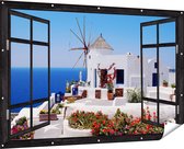 Gards Affiche de jardin Moulin grec transparent - 180x120 cm - Toile de jardin - Décoration de jardin - Décoration murale extérieur - Peinture de jardin