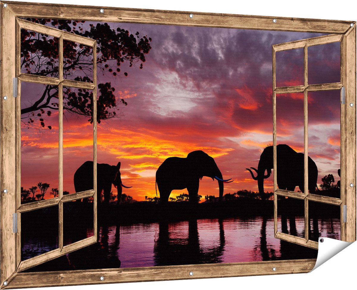 Gards Tuinposter Aruba Kleurrijke Huisjes - Nederlandse Antillen - 60x40 cm - Tuindoek - Tuindecoratie - Wanddecoratie buiten - Tuinschilderij Multikleur
