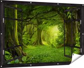 Gards Tuinposter Doorkijk Groene Tropische Jungle Bos - 150x100 cm - Tuindoek - Tuindecoratie - Wanddecoratie buiten - Tuinschilderij