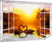 Gars Affiche de jardin Transparente Deux Cygnes Noirs en Forme de Coeur - 180x120 cm - Toile jardin - Décoration de jardin - Décoration murale extérieur - Tableau jardin
