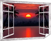 Gards Tuinposter Doorkijk Zonsondergang op het Strand met Palmbomen - 180x120 cm - Tuindoek - Tuindecoratie - Wanddecoratie buiten - Tuinschilderij