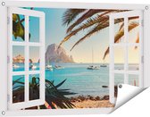 Gars Affiche de jardin Look-through Ibiza Cala d'Hort Beach - 90x60 cm - Toile de jardin - Décoration de jardin - Décoration murale extérieur - Peinture de jardin