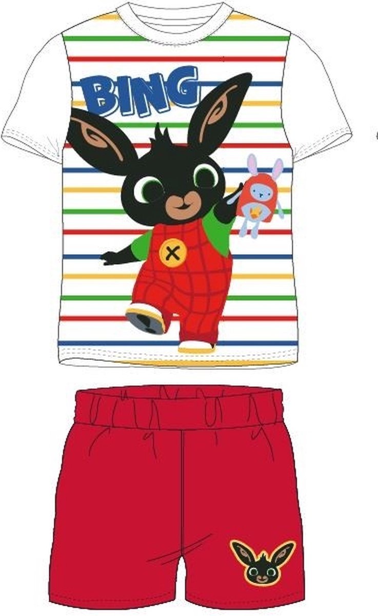 Bing Bunny shortama / pyjama gestreept wit/rood katoen maat 92
