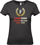 Dames T-shirt Krans Kampioen 2022-2023 | Feyenoord Supporter | Shirt Kampioen | Kampioensshirt | Zwart | maat L
