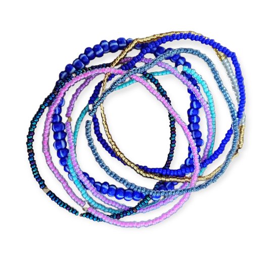 Armbandenset - Zomer - Rocailles - Bawa Hope - 8 armbandjes - Blauwtinten
