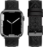 By Qubix Leren bandje met diamant patroon - Zwart - Geschikt voor Apple Watch 42mm - 44mm - 45mm - Ultra - 49mm - Compatible Apple watch bandje -
