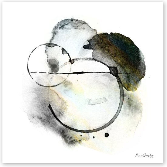 Dibond - Reproduktie / Kunstwerk / Kunst / Abstract / - Wit / zwart / grijs / beige - 120 x 120 cm