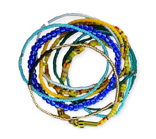 Armbandenset - Zomer - Rocailles - Bawa Hope - 8 armbandjes - Blauw/Geel