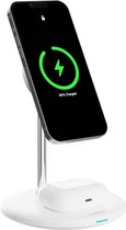Chéroy PowerDuo 2-in-1 Draadloze Oplader - 15W Qi Oplaadstation - Geschikt voor MagSafe - Smartphone & Oortjes - Wit