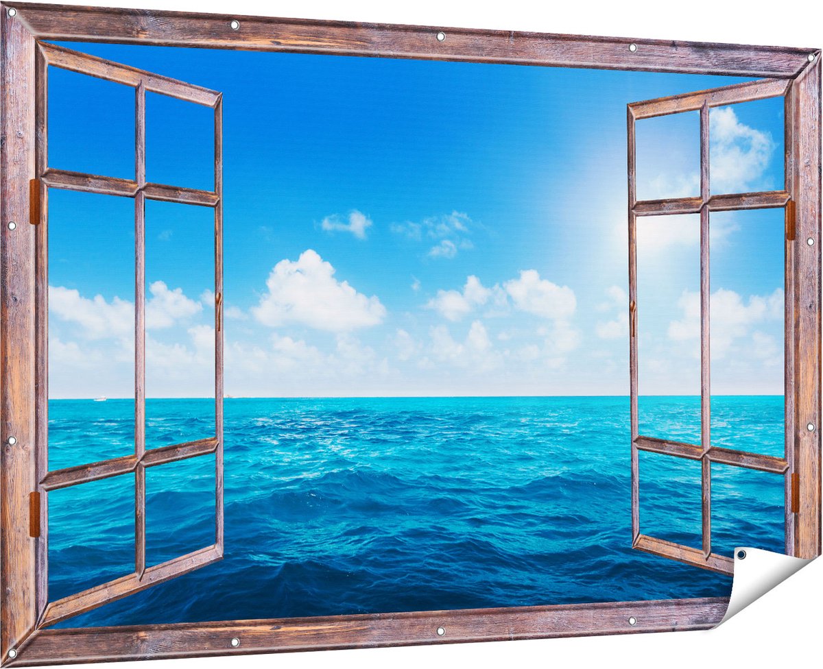 Gards Tuinposter Doorkijk Water Midden op Zee met Zonneschijn - 180x120 cm - Tuindoek - Tuindecoratie - Wanddecoratie buiten - Tuinschilderij Multikleur