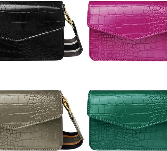 Yehwang Kleine croco tas met brede tassen strap Fuchsia PU bol