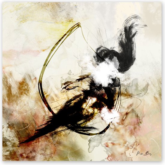 Tuinposter - Reproduktie / Kunstwerk / Kunst / Abstract / - Wit / zwart / bruin / beige / creme - 80 x 80 cm.