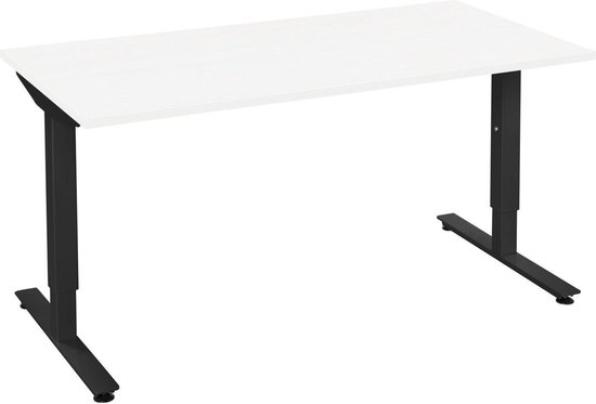 Instelbaar bureau (in hoogte verstelbaar) - wit blad - zwart onderstel - 200 x 80 - NIEUW - height adjustable desk - gaming desk - computertafel - thuiswerken