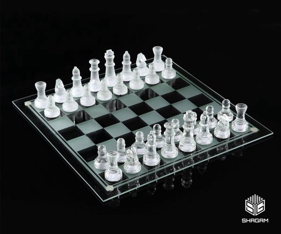 Échiquier en Verres | Jeu d'échecs | Glas d'échiquier | 25 x 25 cm | Jeux |  bol