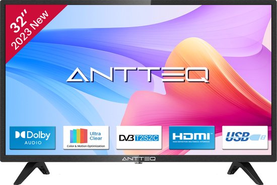 ANTTEQ AB 32D1 - 32 inch TV (80 cm) - Triple Tuner, CI+, HDMI, USB, Hotelmodus inbegrepen - 2023