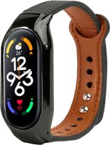 Leer Smartwatch bandje - Geschikt voor Xiaomi Mi Band 7 leren bandje - zwart - Strap-it Horlogeband / Polsband / Armband