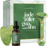 Eco Masters Jade Gua Sha gezichtsmassage roller - 100% pure gua sha steen - Met serum van vitamine C en aloë vera