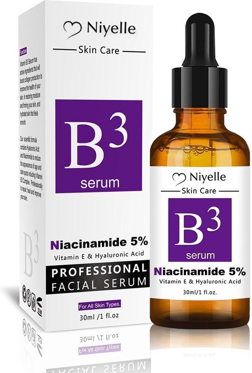 Vitamine B3 Serum - Niacinamide - Gezichtsserum - Hyaluronzuur - Vitamine E - Collageen - Anti Aging - Acne - Tegen Mee-eters en Grove Poriën - Tegen Pigmentvlekken - Skin Care - Anti Rimpel - 100% natuurlijk - 30ml