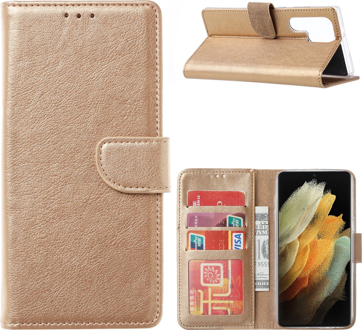 Cityhoesje-Bookcase geschikt voor Samsung S22 Ultra Pasjeshouder