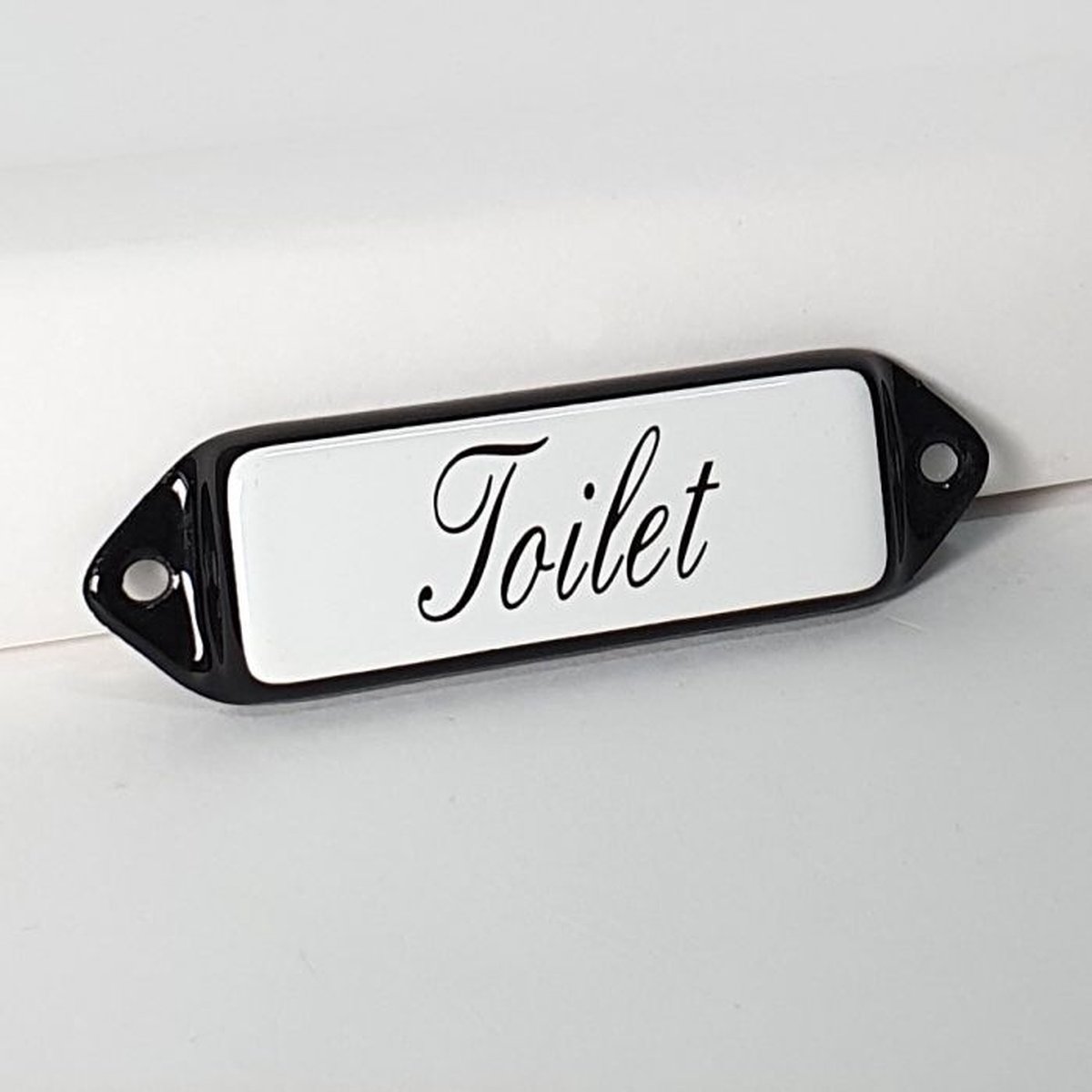 Emaille deurbordje wandbord Toilet - 10 x 3 cm model oor schuinschrift