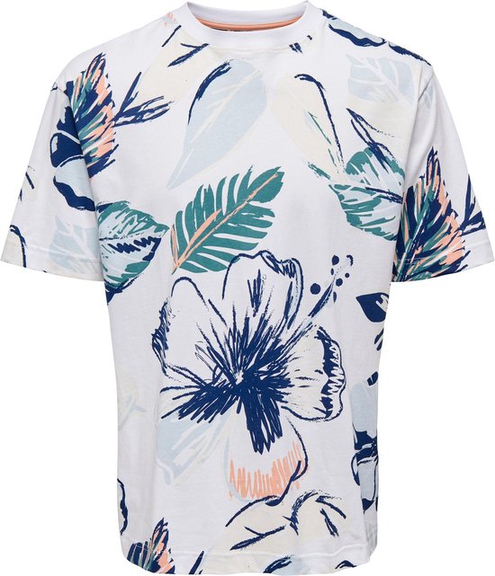 Only & Sons T-shirt Onsarthuer Rlx Sage Leaf Aop Ss Tee 22026066 Bright White Mannen Maat - M