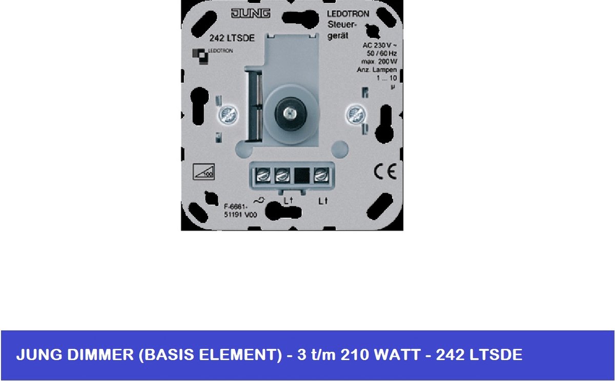 JUNG DIMMER LEDOTRON - 242 LTSDE - 3 -> 210 WATT - BASIS ELEMENT - VOOR LED / HALOGEEN