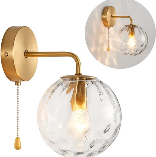 Moderne Gouden Wandlamp - Met Schakelaar - Glazen Bol - Wandlamp - Helder  Glazen... | bol.com