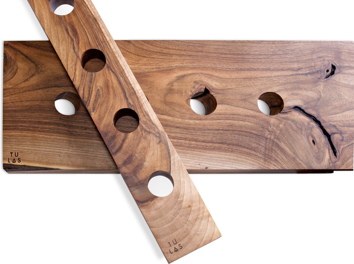 Tu Las™ Massief houten wijnflessen houder inclusief wijnglazen en champagneglazen houder - 94 x 22 x 4 cm - Zwevende wijnflessen houder - Muur bevestiging - Walnoot hout — cadeau in Wonen & Interieur - foto 4