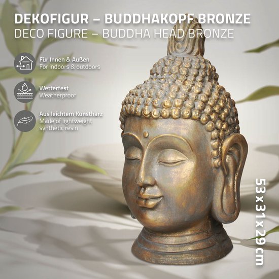 Statue tête de Bouddha 53cm en polyrésine aspect bronze pour le yoga