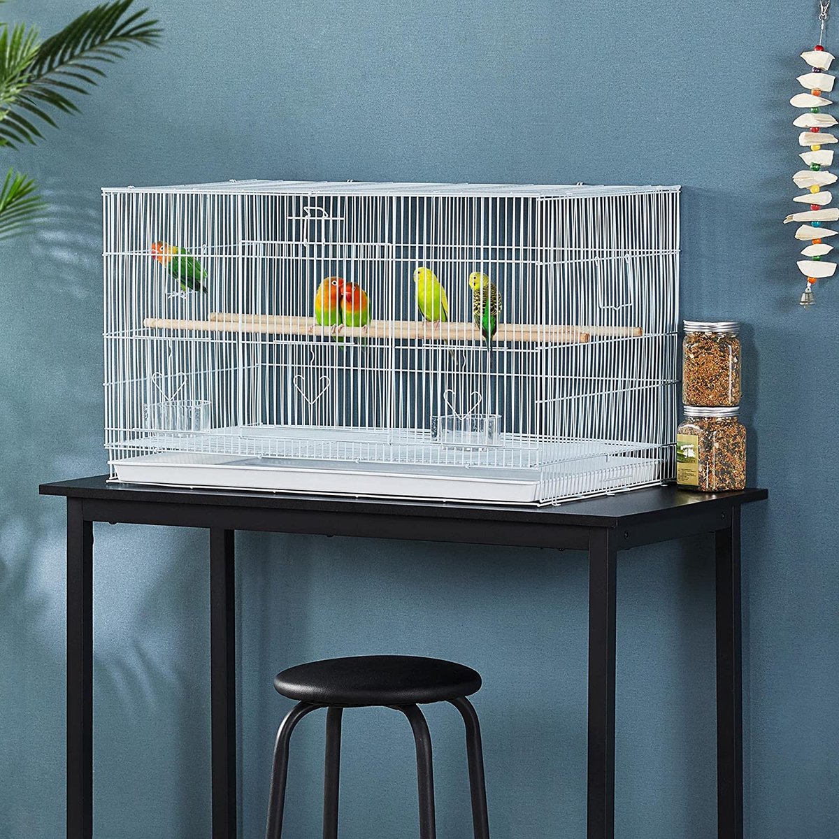 Bol.com Papa Simba Vogelkooi, stapelbare vliegkooi, brede kooi met extra veel ruimte voor papegaaien, parkieten, wit, 76 x 45,5 ... aanbieding
