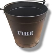 Bol.com Emmer- metaal- decoratief- zwart- vuurbestedig tot 300°C - Ø 29 x H29 cm - tekst ''fire''- 1 stuk aanbieding