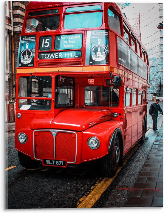 Acrylglas - Traditionele Rode Bus in Londen, Verenigd Koninkrijk - 30x40 cm Foto op Acrylglas (Wanddecoratie op Acrylaat)