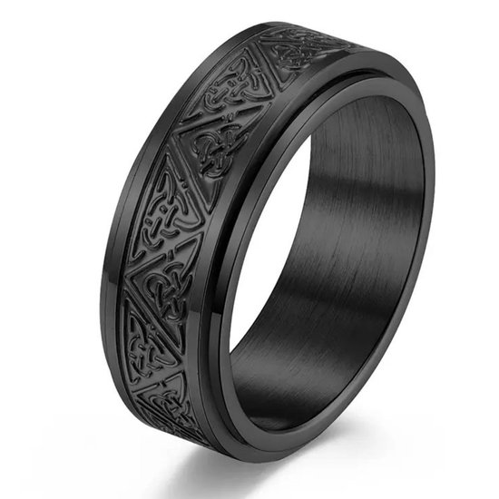 Ring d'anxiété - (celtique) - Ring de stress - Ring Fidget - Ring d'anxiété pour doigt - Ring pivotant - Ring tournant - Zwart - (18,00 mm / taille 57)