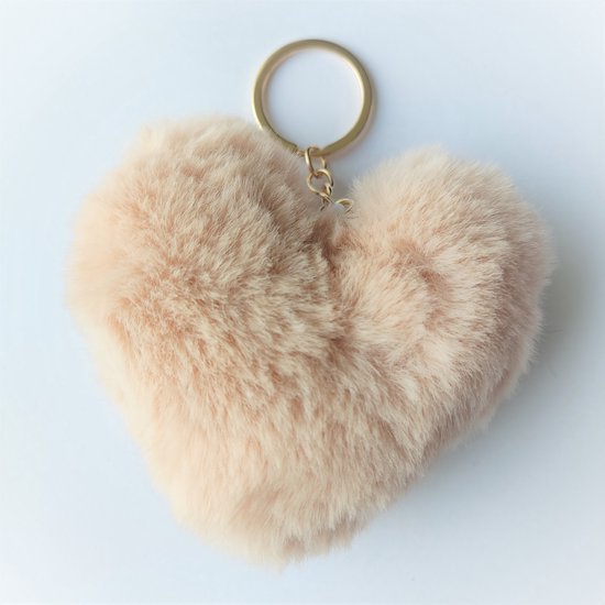 pluche - sleutelhanger - hart - dames- imitatiebont - fakefur - 10cm -