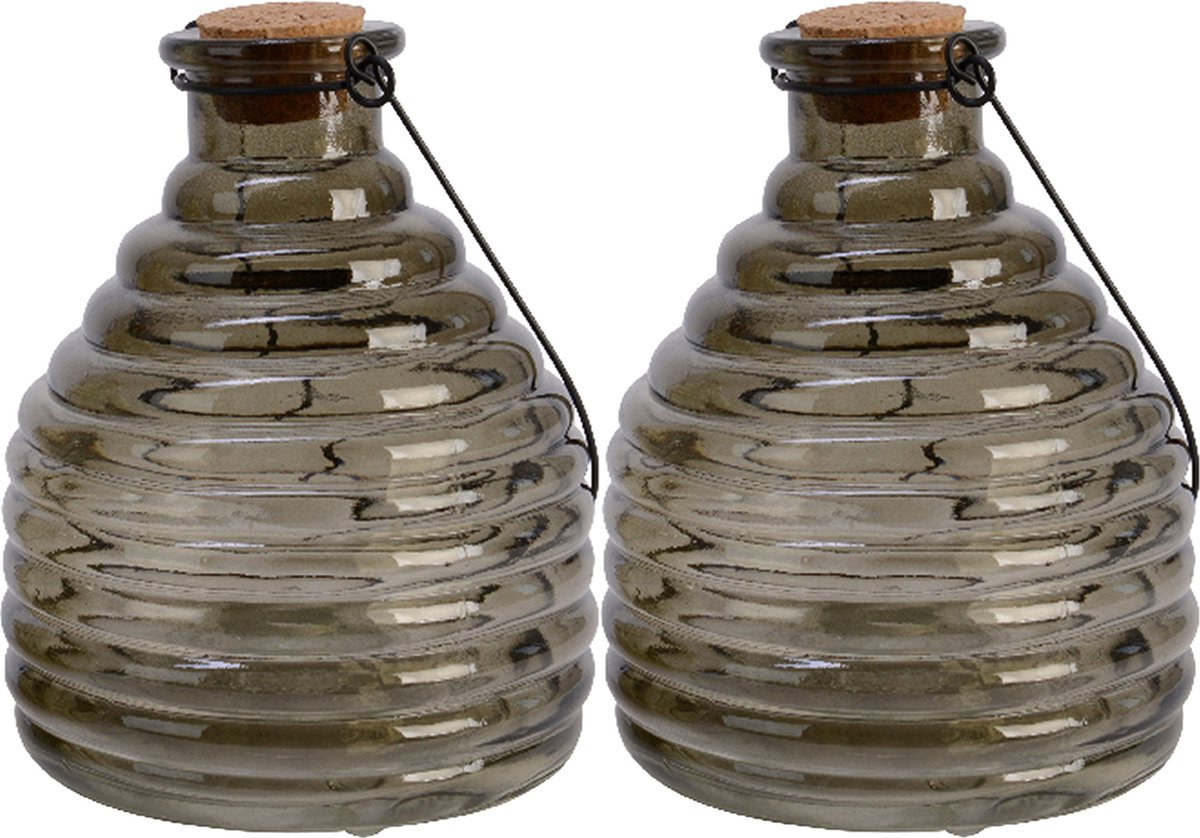 Decoris Wespenvanger/wespenval hengsel - 2x - glas - grijs - D13 x H17 cm