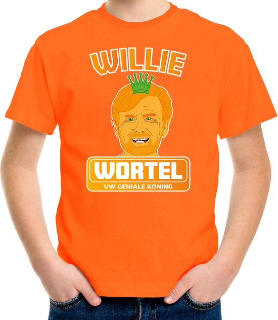 Bellatio Decorations Koningsdag t-shirt - oranje - Willie Wortel - voor kinderen 134/140