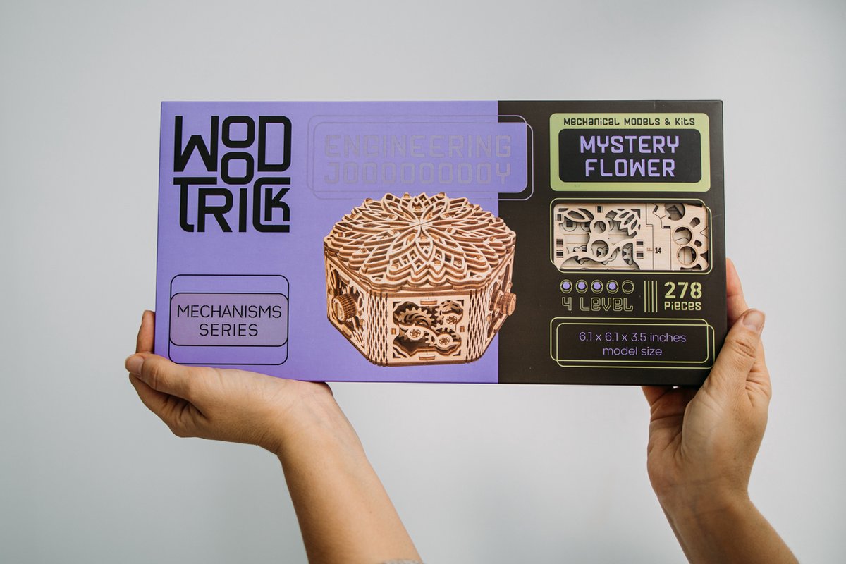 Wood Trick – Modelbouw 3D houten puzzel – Muziekdoos en sieradendoos Mysterieuze bloem - Mystery flower (WDTK045) – 278 stuks - Geen lijm noch verf nodig! — afbeelding 8